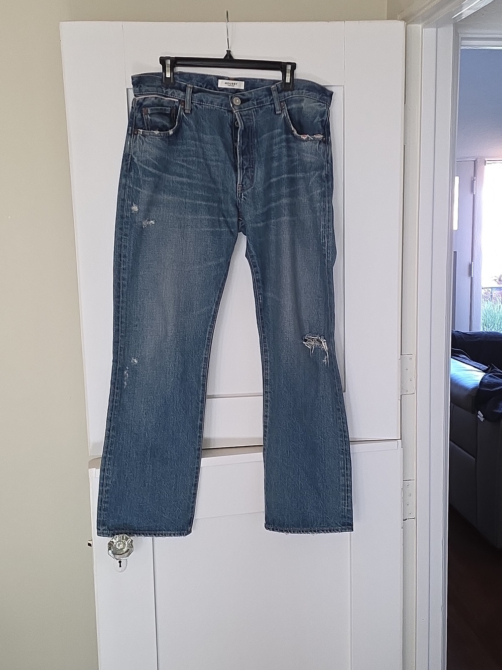 Moussy Vintage Womens Distressed Blue Straight-Leg Jeans 31